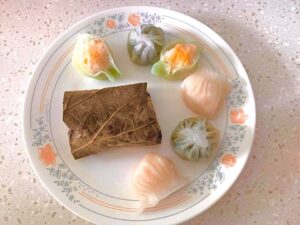 Dim Sum Selection with our Sticky Rice in Lotus Leaf, Prawn Dumpling, Emerald Dumpling and Spinach Dumpling (11/01/20)